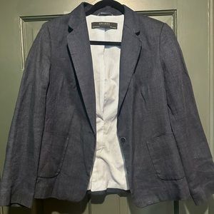 Zara Navy Linen Blazer Sz 10 NWOT